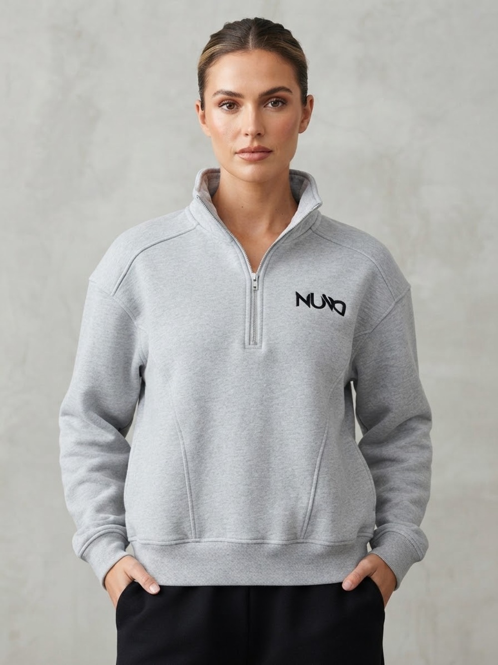 Heather Gray Quarter-Zip Pullover Sweatshirt for Women.Written inside
